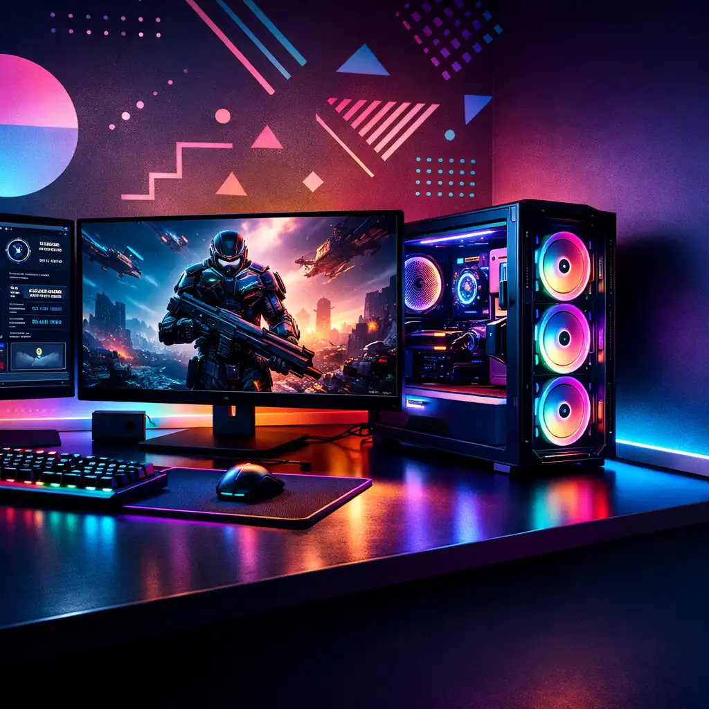 Nowoczesne stanowisko gamingowe z podświetleniem RGB